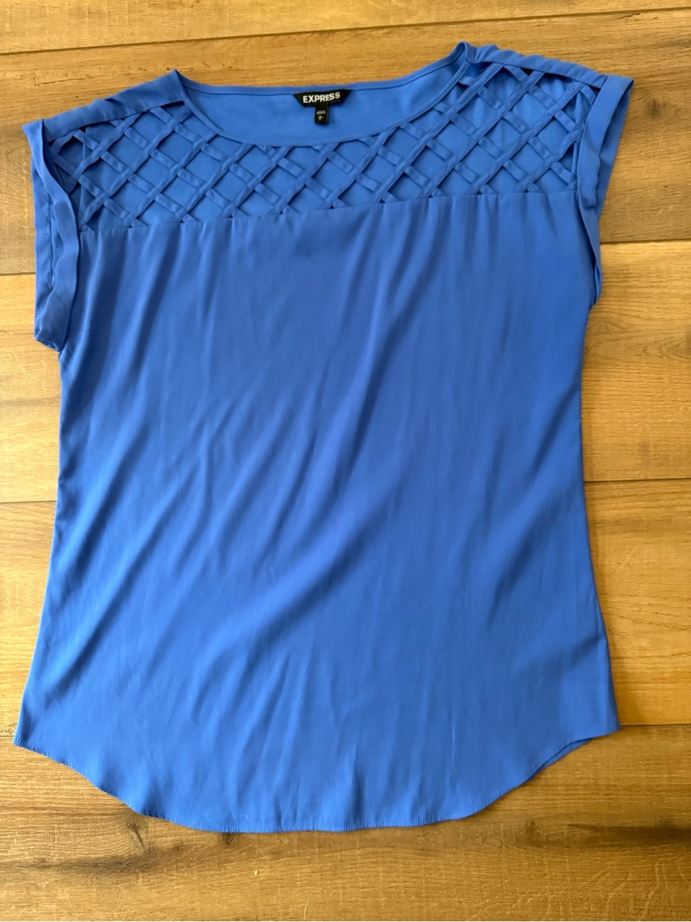 Express Blue Lattice Yoke Cap Sleeve Blouse